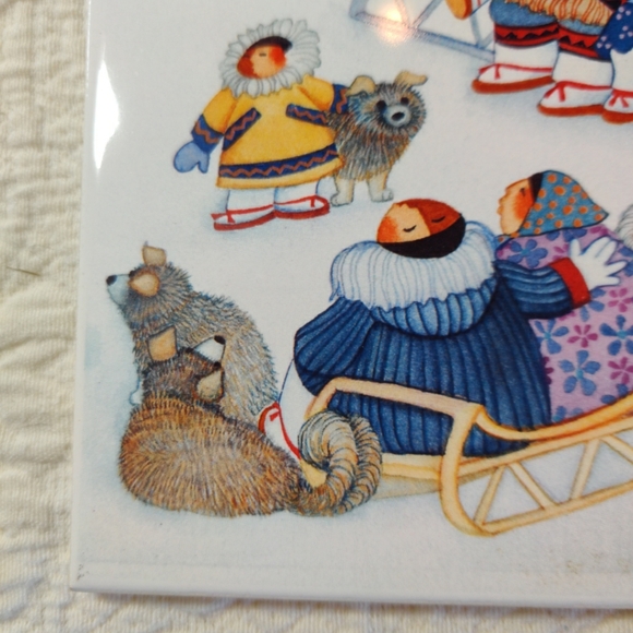 Vintage Barbara Lavallee Ceramic Tile Trivet Wall Hanging Eskimo Dog Sled 1996 - Picture 4 of 6